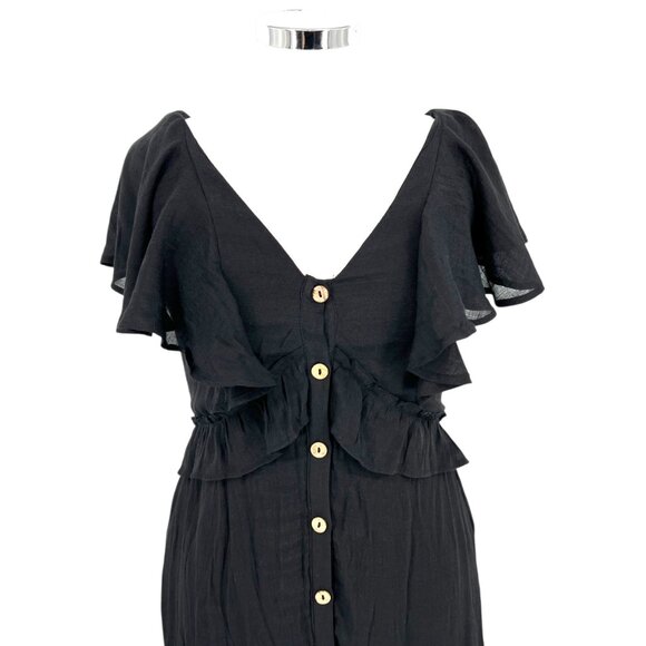 Bibi Black Ruffle Boho Western Maxi Dress Flutter Sleeves Black Size Small - Picture 3 of 14